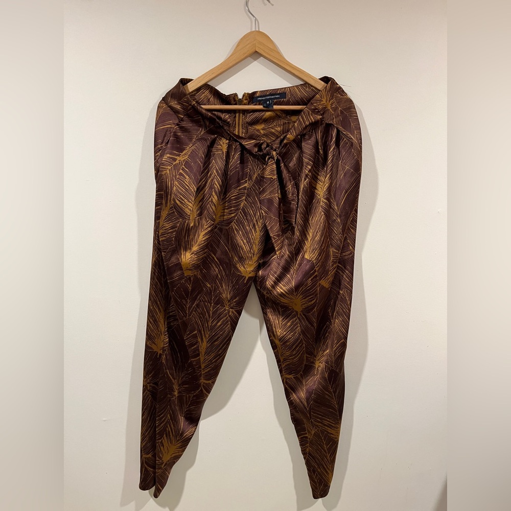 French Connection Vintage Abstract Print Satin Zip-Front "Going Out" Trousers